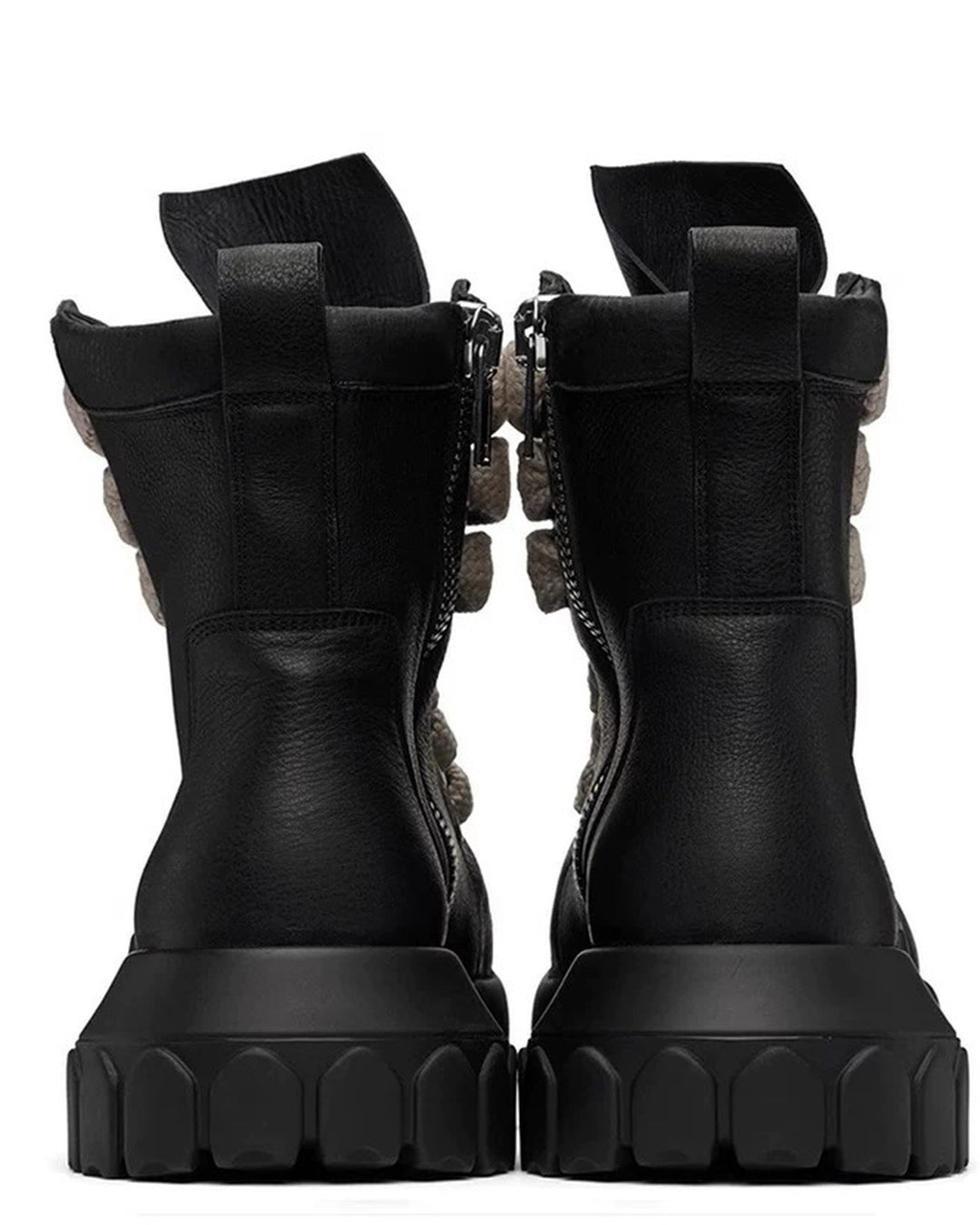 Front view of Black and Beige Chunky Platform High-Top Shoes