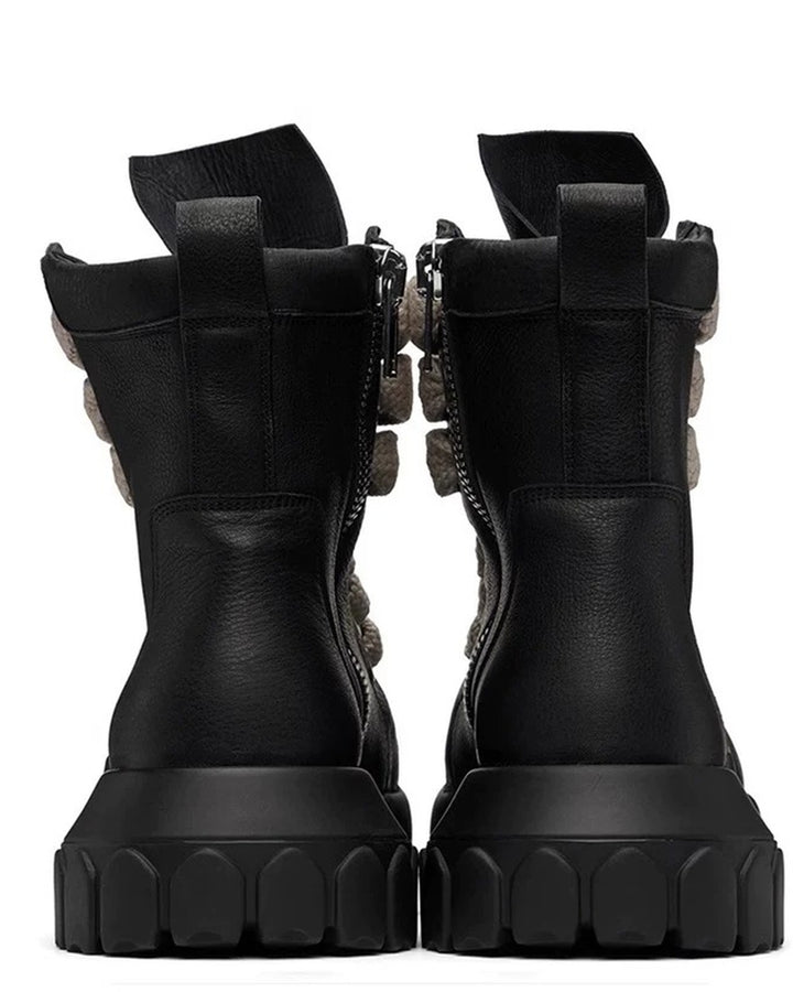 Front view of Black and Beige Chunky Platform High-Top Shoes