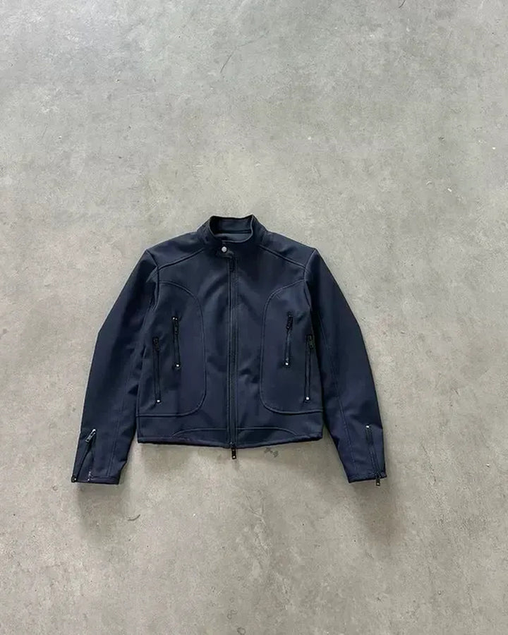 Additional product image of Minimalist Stand Collar Washed Zip-Up Harrington Jacket