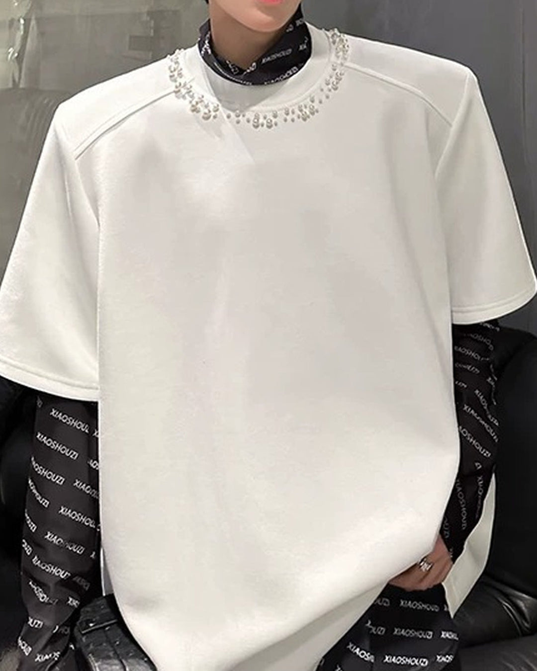 Back view of Oversized T-Shirt with Chain Neck Detail