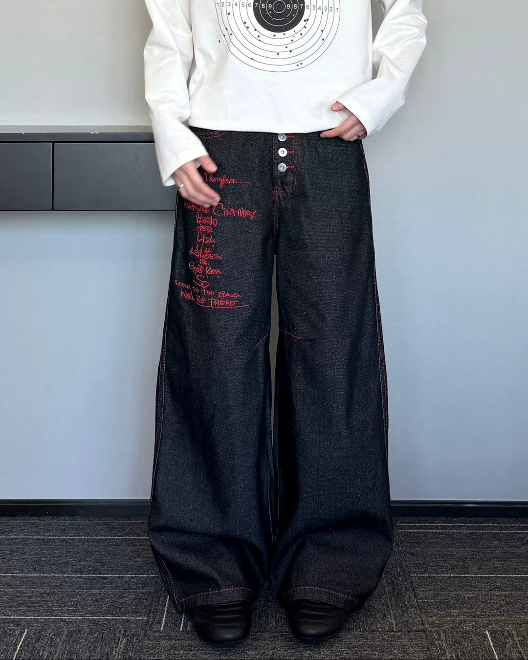 Red Patch Black Baggy Jeans