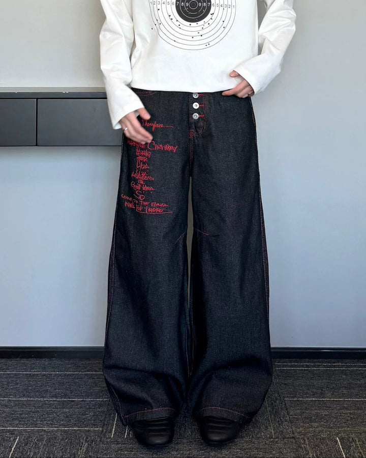 Red Patch Black Baggy Jeans