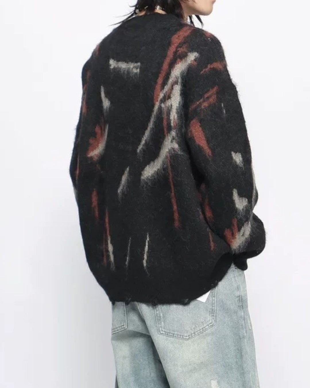 Side view of Distressed Abstract Sweater