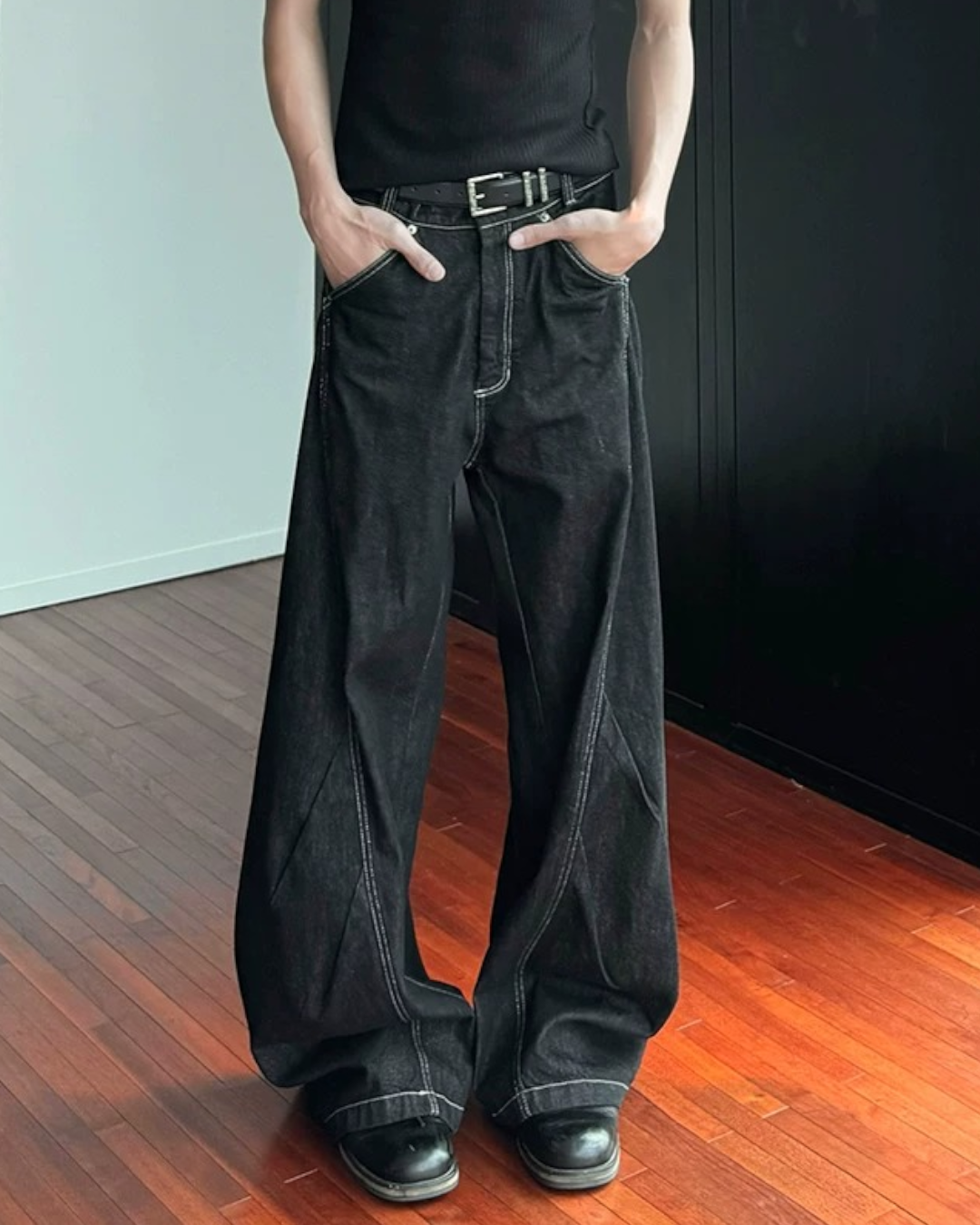 BRYNOR Minimalist Black Wide Leg Jeans product photo