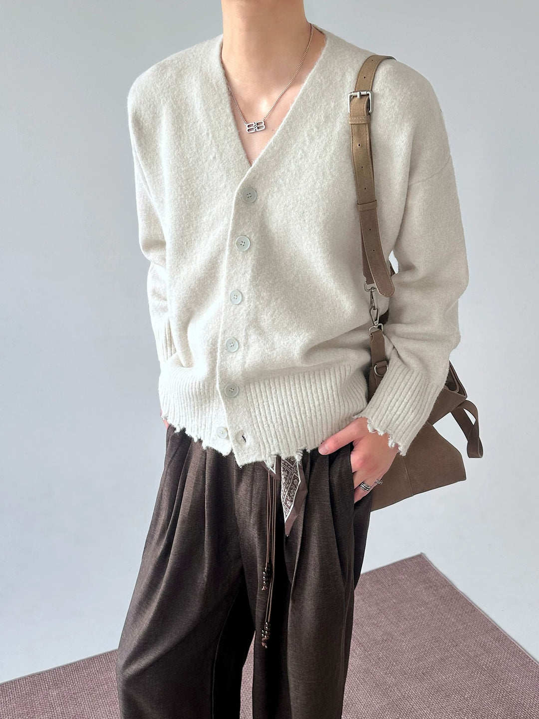 Additional product image of Distressed V-Neck Knit Cardigan