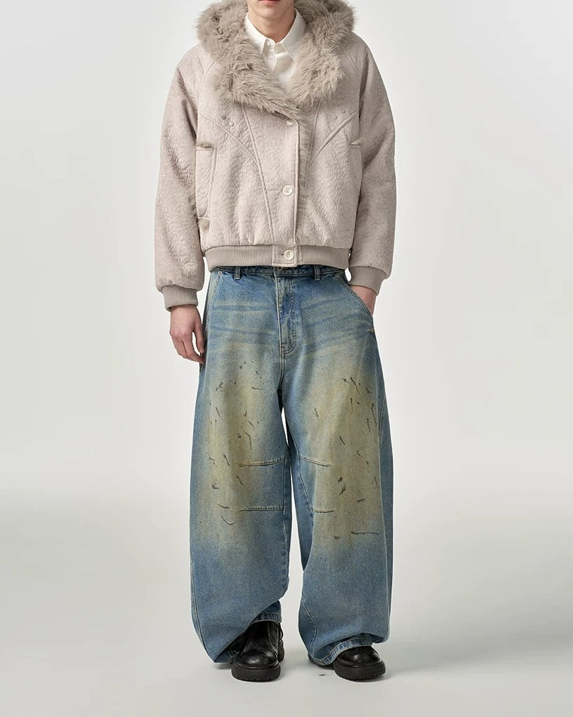 Additional product image of Oversized Shearling Lined Washed Denim Hooded Jacket