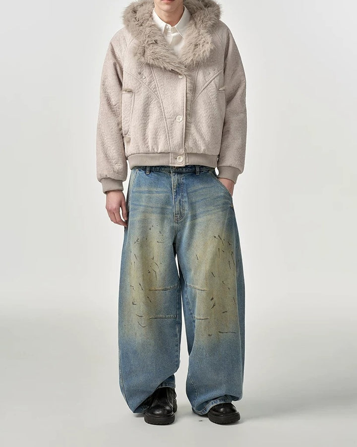 Additional product image of Oversized Shearling Lined Washed Denim Hooded Jacket
