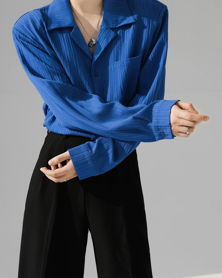 Back view of Crinkle Camp Collar Long Sleeve Shirt