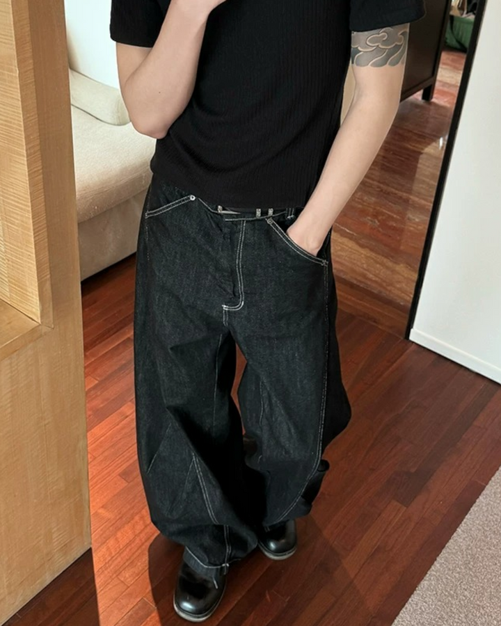 Front view of Minimalist Black Wide Leg Jeans