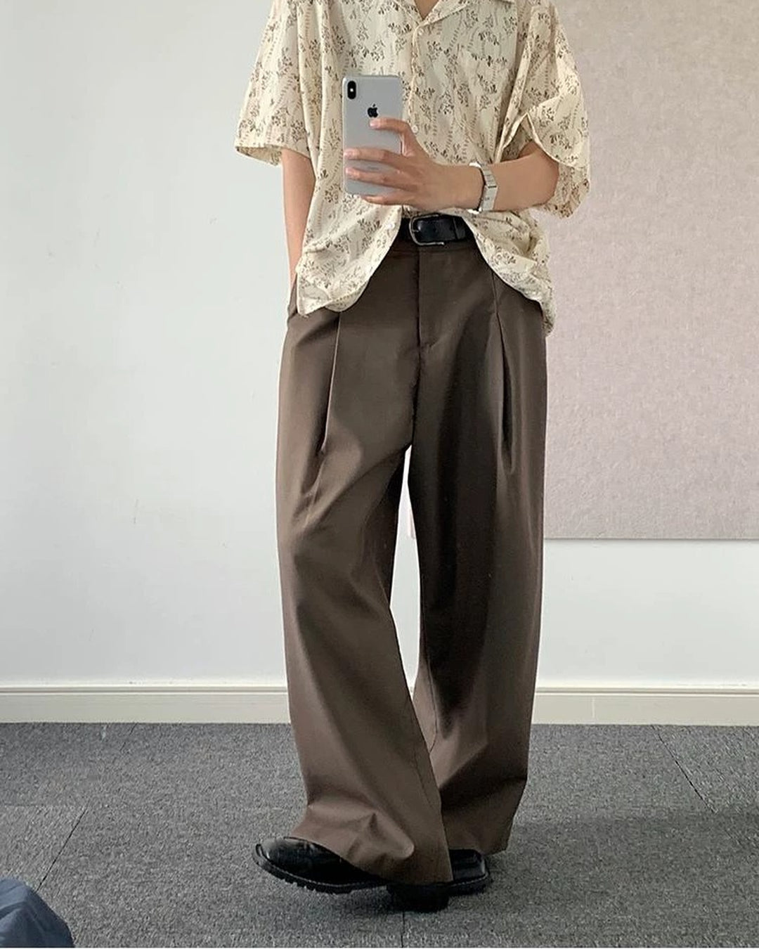 Lifestyle styling view of Floral Print Short Sleeve Loose Shirt