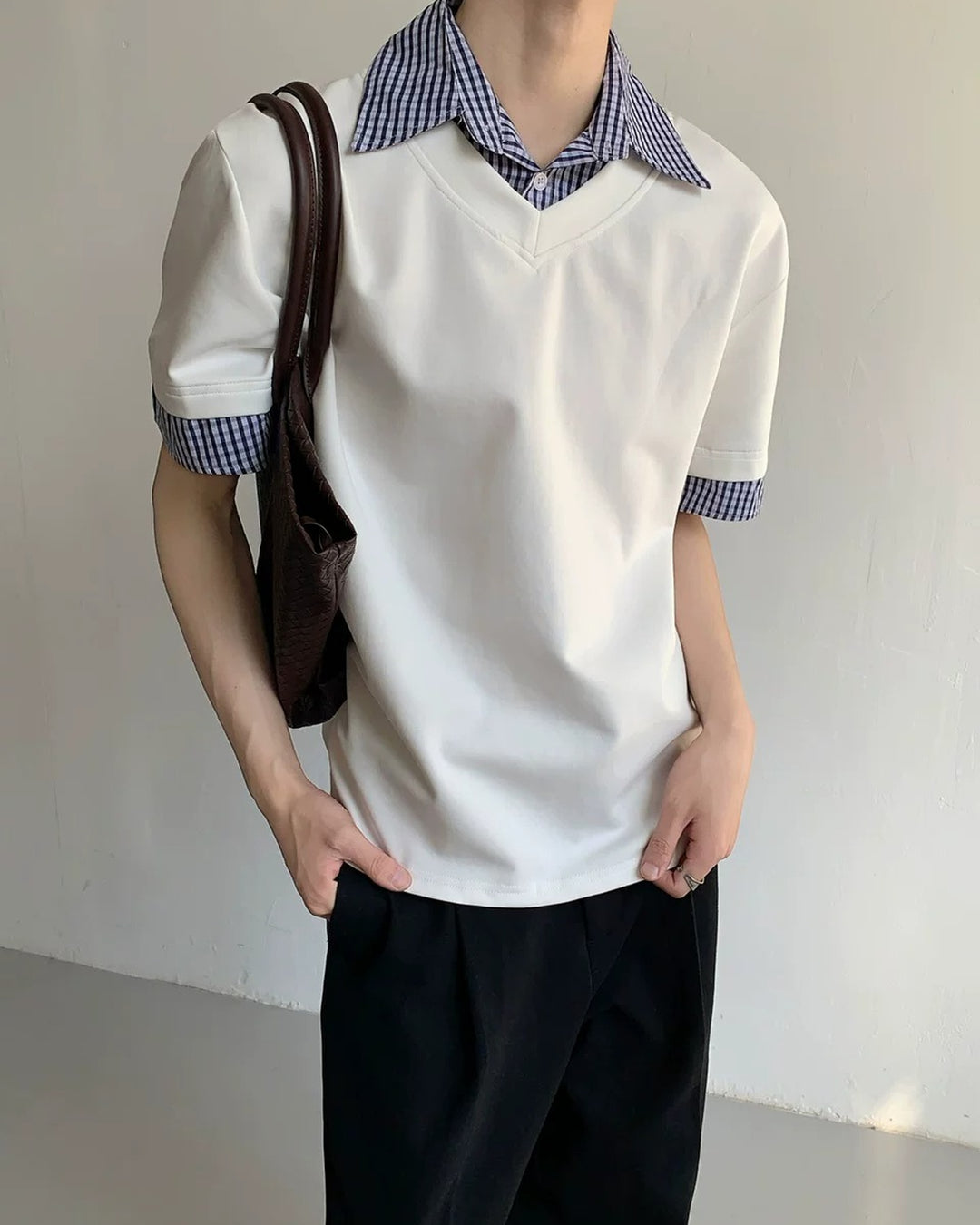Additional product image of Layered Plaid Trim T-Shirt