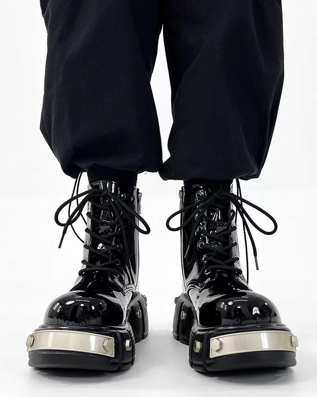 BRYNOR Black Patent Leather Gothic Chunky Platform Shoes footwear product photo