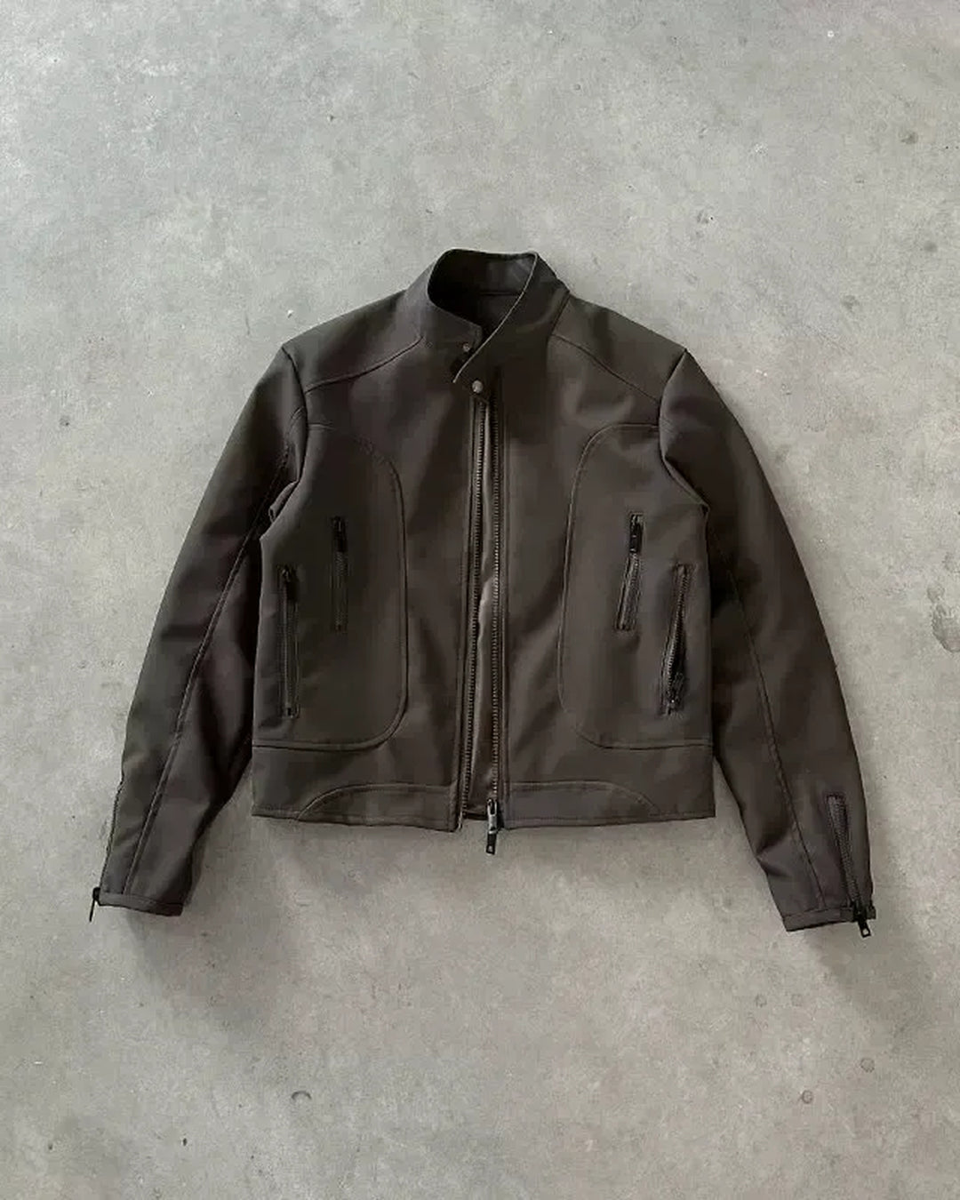 Additional product image of Minimalist Stand Collar Washed Zip-Up Harrington Jacket