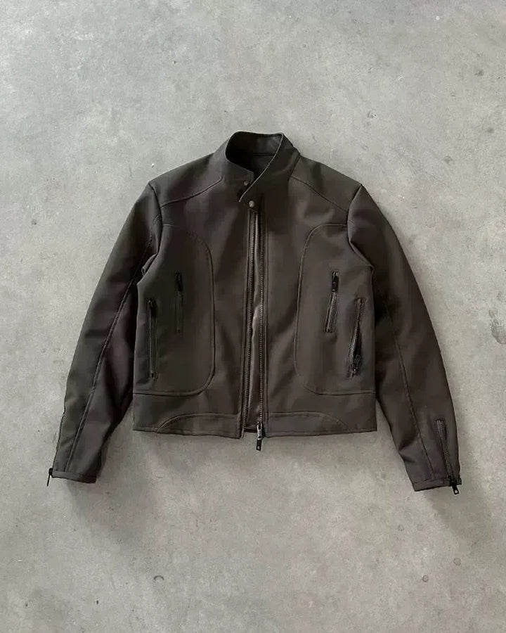 Additional product image of Minimalist Stand Collar Washed Zip-Up Harrington Jacket