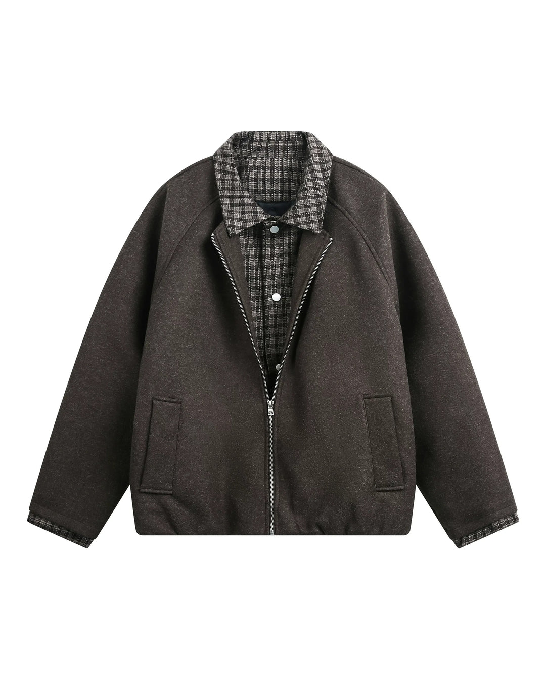 Additional product image of Plaid Contrast Lined Stand Collar Oversized Workwear Jacket