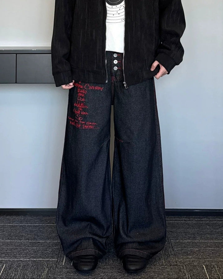 Red Patch Black Baggy Jeans