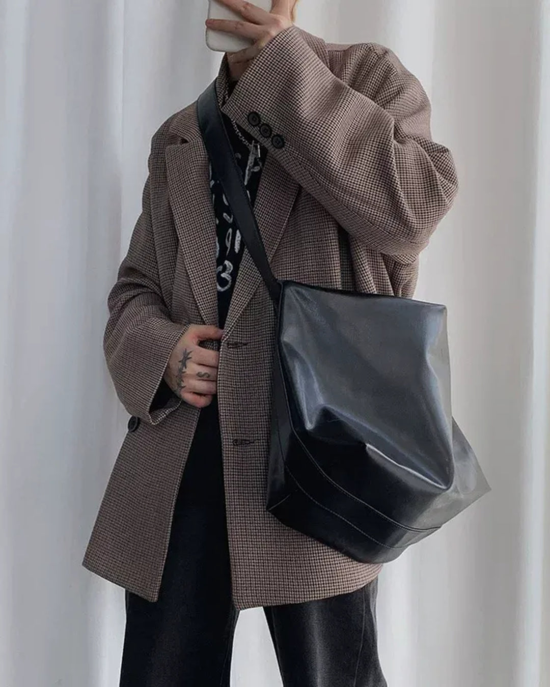 Additional detail view of Oversized Tan Leather-Look Crossbody and Shoulder Bag