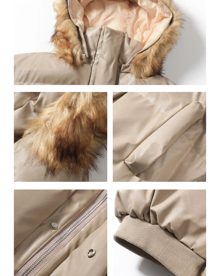 Lifestyle styling view of Oversized Fur Hooded Puffer Jacket
