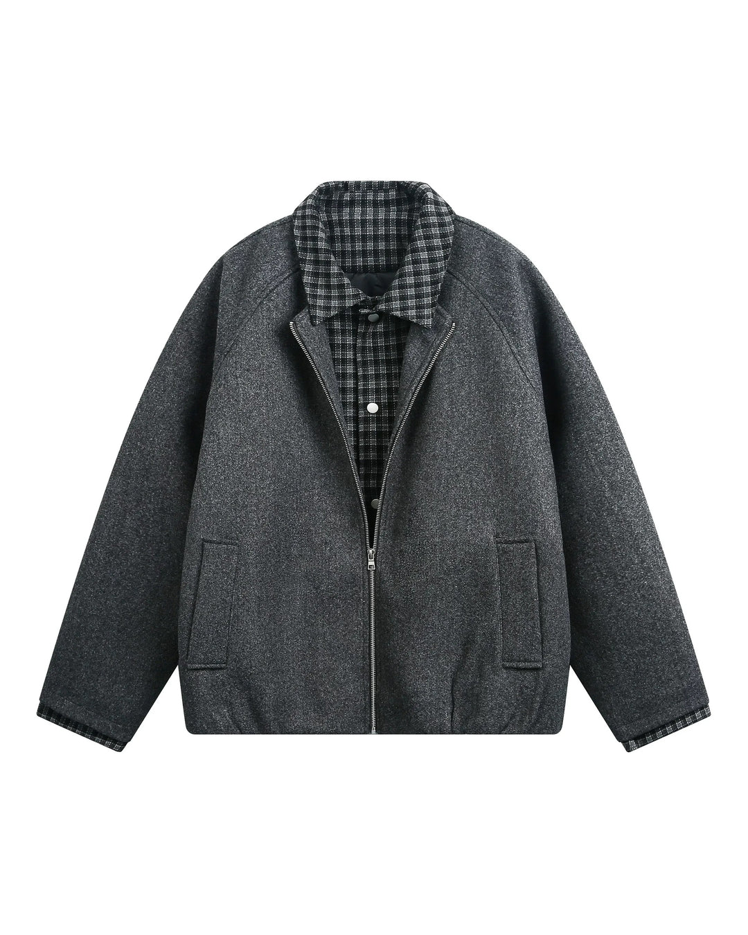 Additional product image of Plaid Contrast Lined Stand Collar Oversized Workwear Jacket