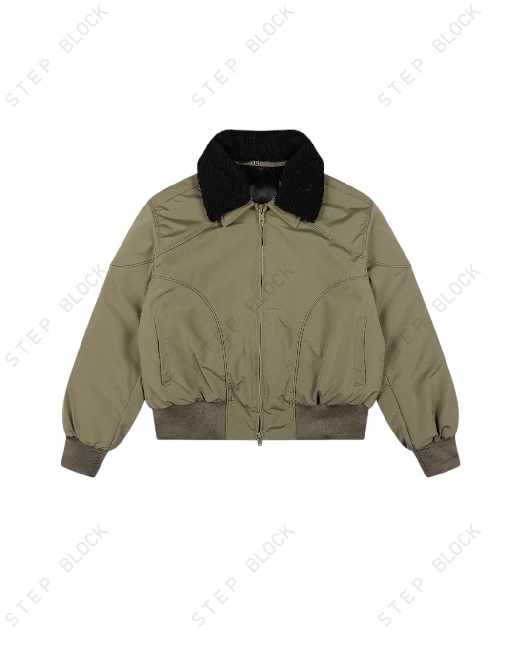 STEP BLOCK ST055 Shearling Collar Washed Utility Bomber Jacket