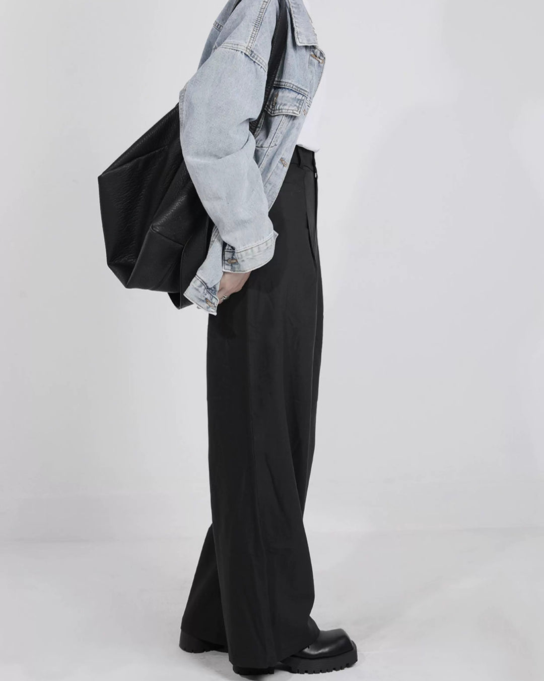 Close-up detail of Oversized Black Leather-Look Crossbody and Shoulder Bag