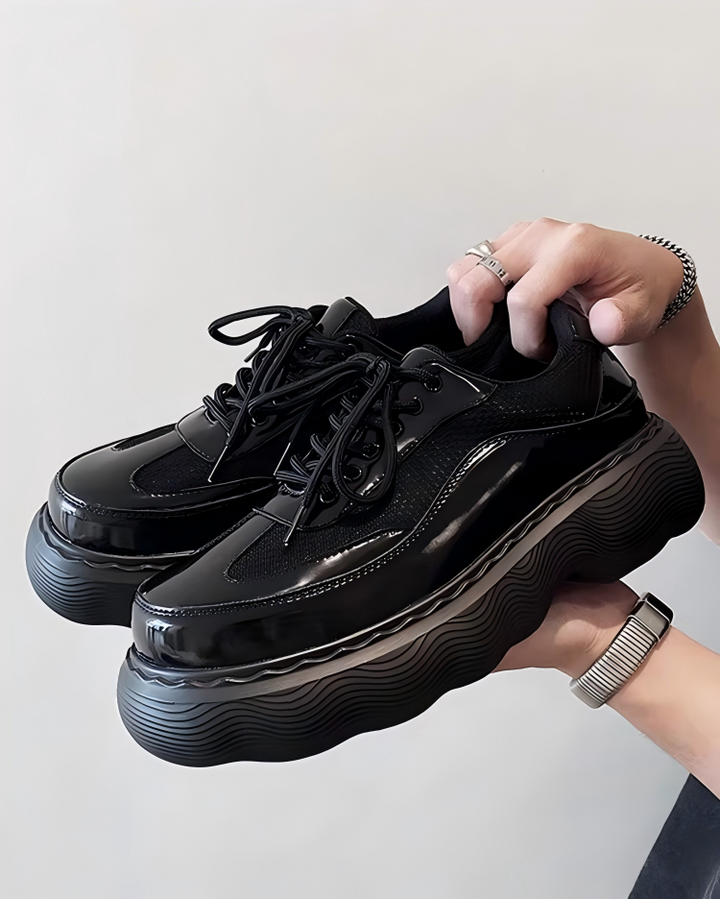 STEP BLOCK SH029 Chunky Platform Patent Leather Lace-Up Oxford Shoes