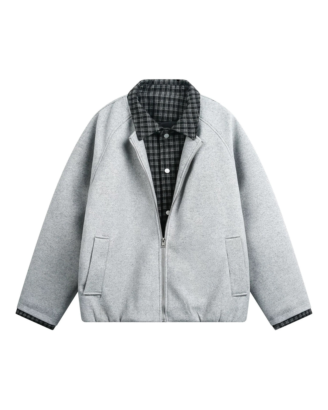 Additional product image of Plaid Contrast Lined Stand Collar Oversized Workwear Jacket