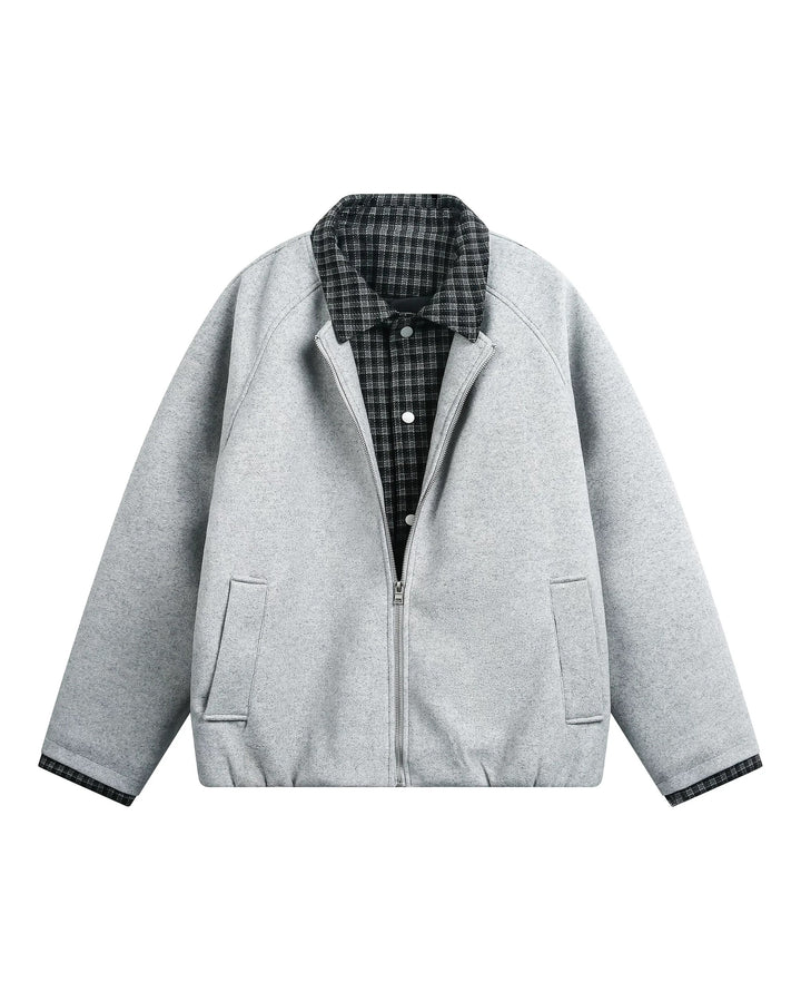 Additional product image of Plaid Contrast Lined Stand Collar Oversized Workwear Jacket
