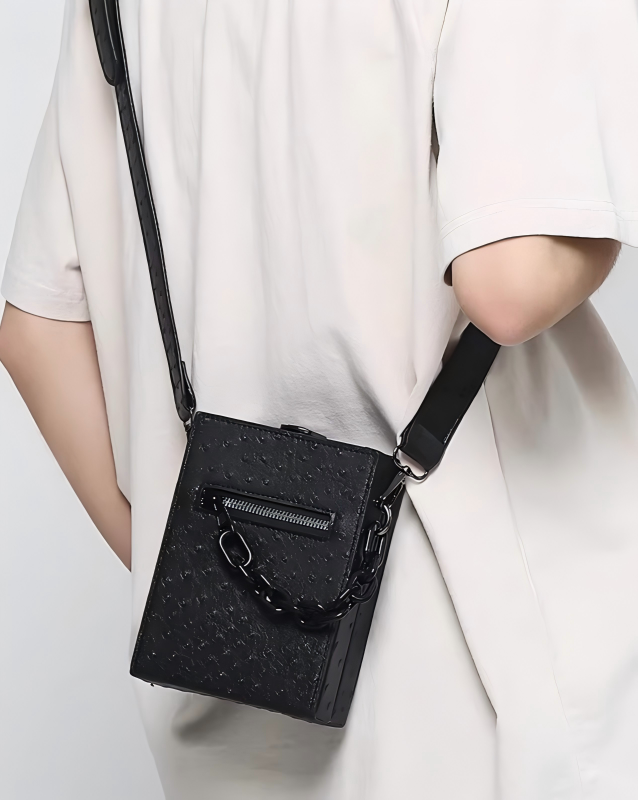 STEP BLOCK Ac078 Mini Textured Crossbody Bag with Chain