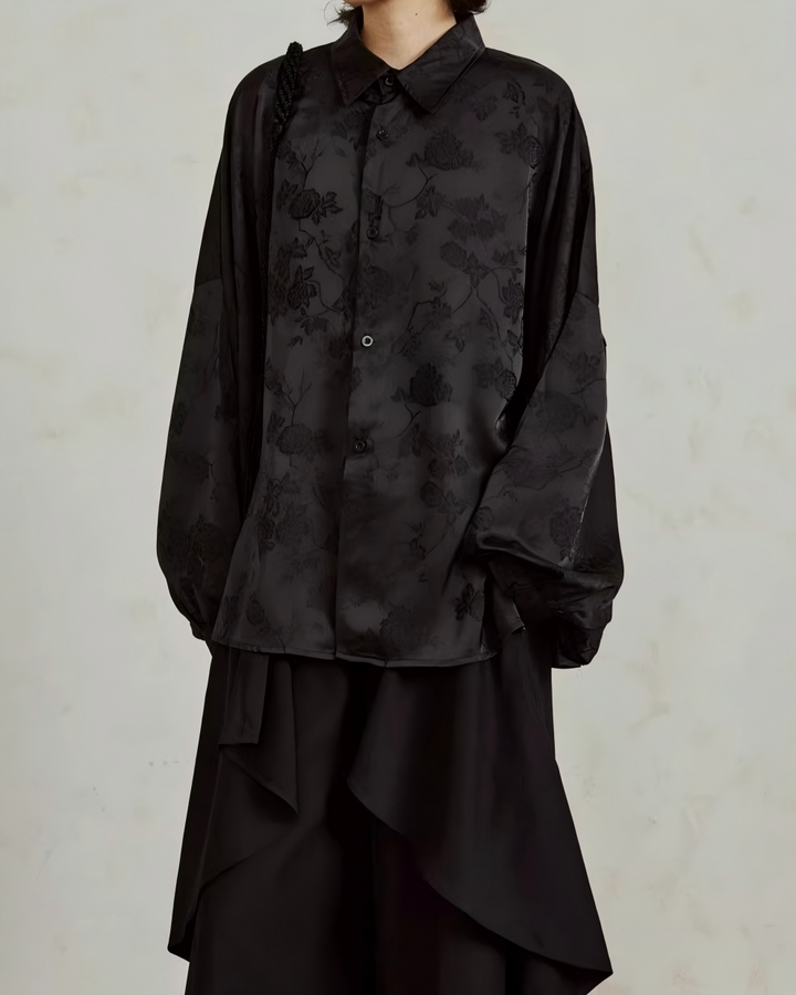 STEP BLOCK MT546 Jacquard Pattern Loose-Fit Shirt