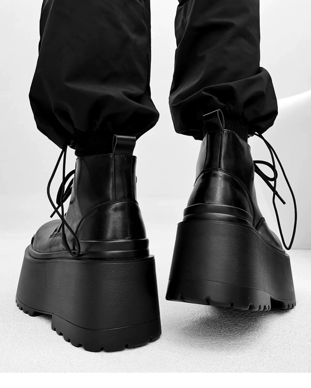 Back view of Black Leather Chunky Platform Chelsea Shoes