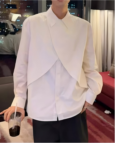 STEP BLOCK MT536 Asymmetric Wrap-Front Layered Shirt
