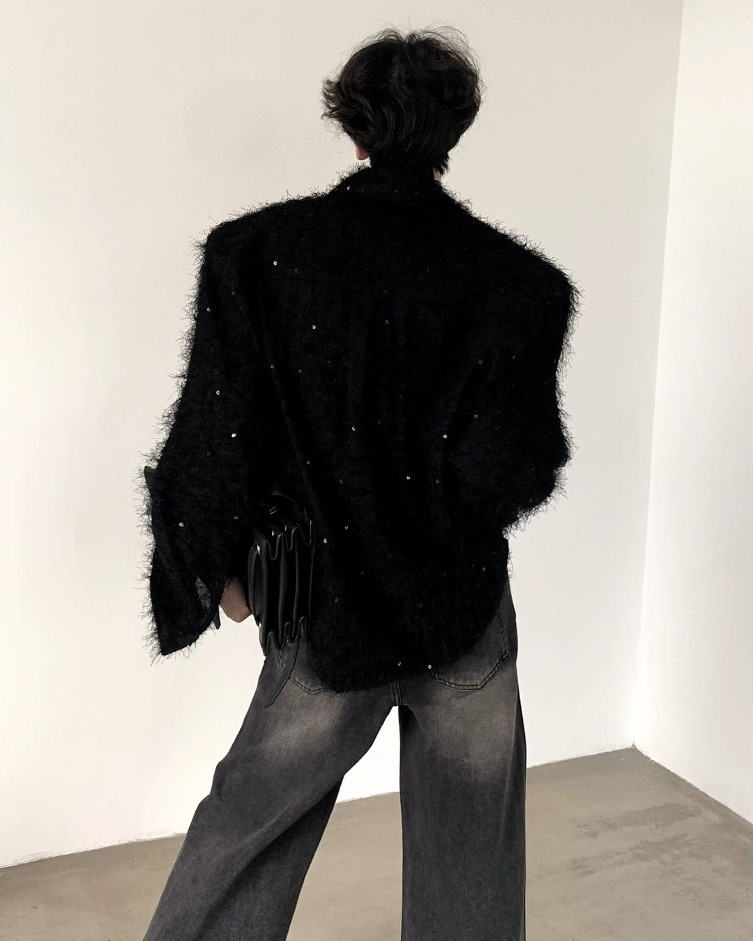 Side view of Textured Sparkle Button-Up Shirt