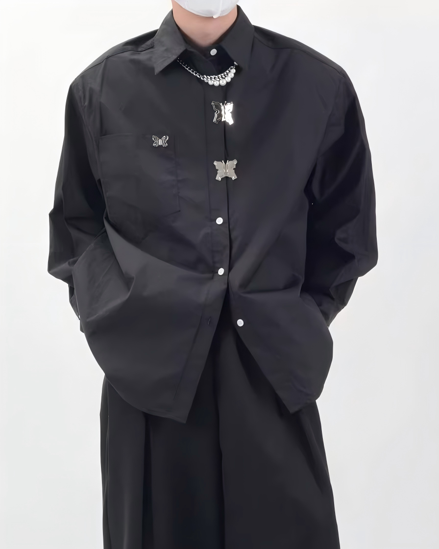 STEP BLOCK MT534 Butterfly Detail Loose-Fit Long-Sleeve Shirt