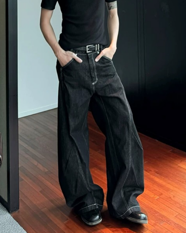 Side view of Minimalist Black Wide Leg Jeans