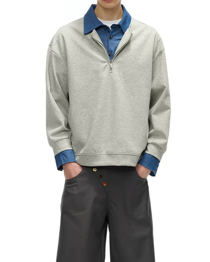 Additional product image of Layered Denim Collar Half-Zip Jacket