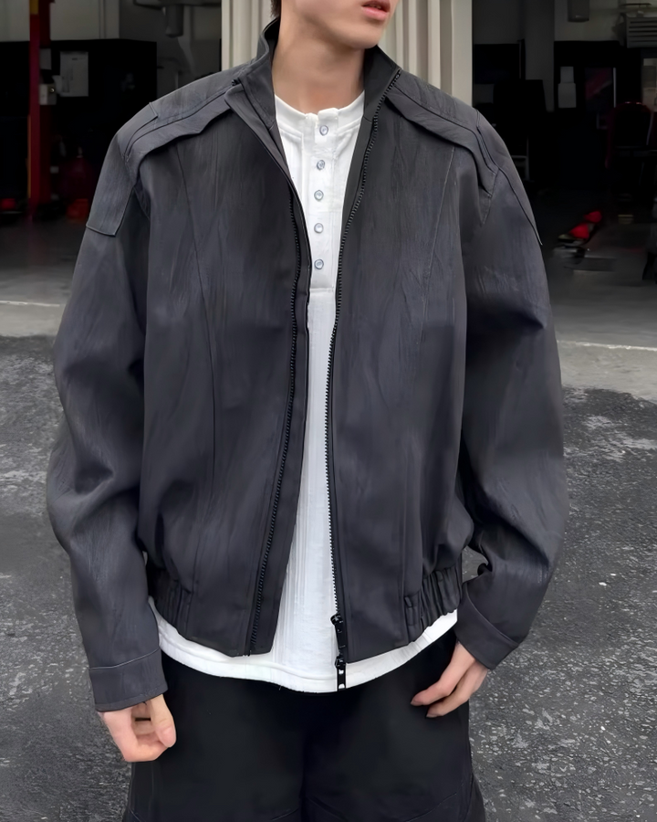 STEP BLOCK ST022 Washed Oversized Stand Collar Bomber Jacket