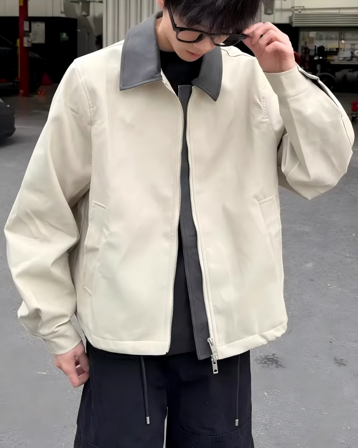 STEP BLOCK ST011 Contrast Collar Washed Workwear Jacket