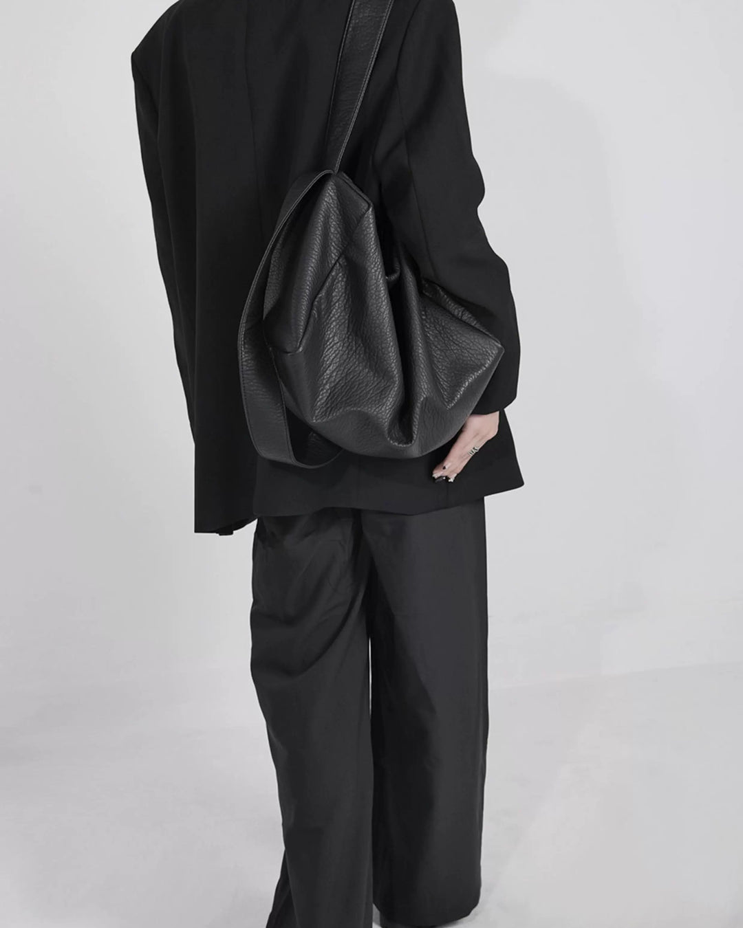Additional detail view of Oversized Black Leather-Look Crossbody and Shoulder Bag