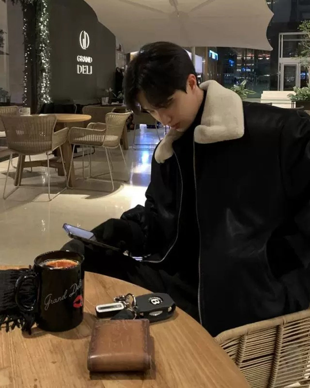 Additional product image of Shearling Collar Leather Bomber Jacket