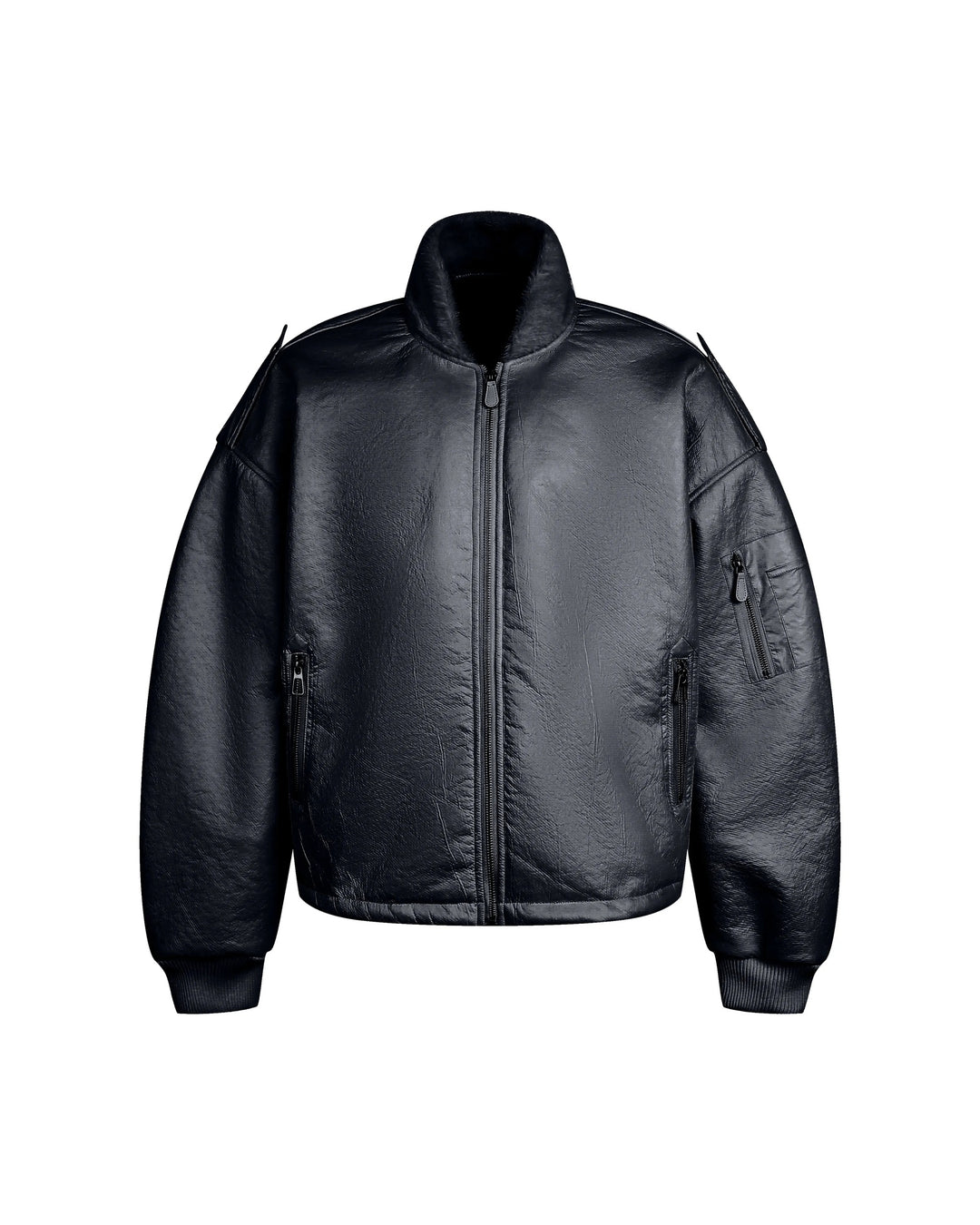 Back view of Reversible Faux Shearling Oversized Bomber Jacket