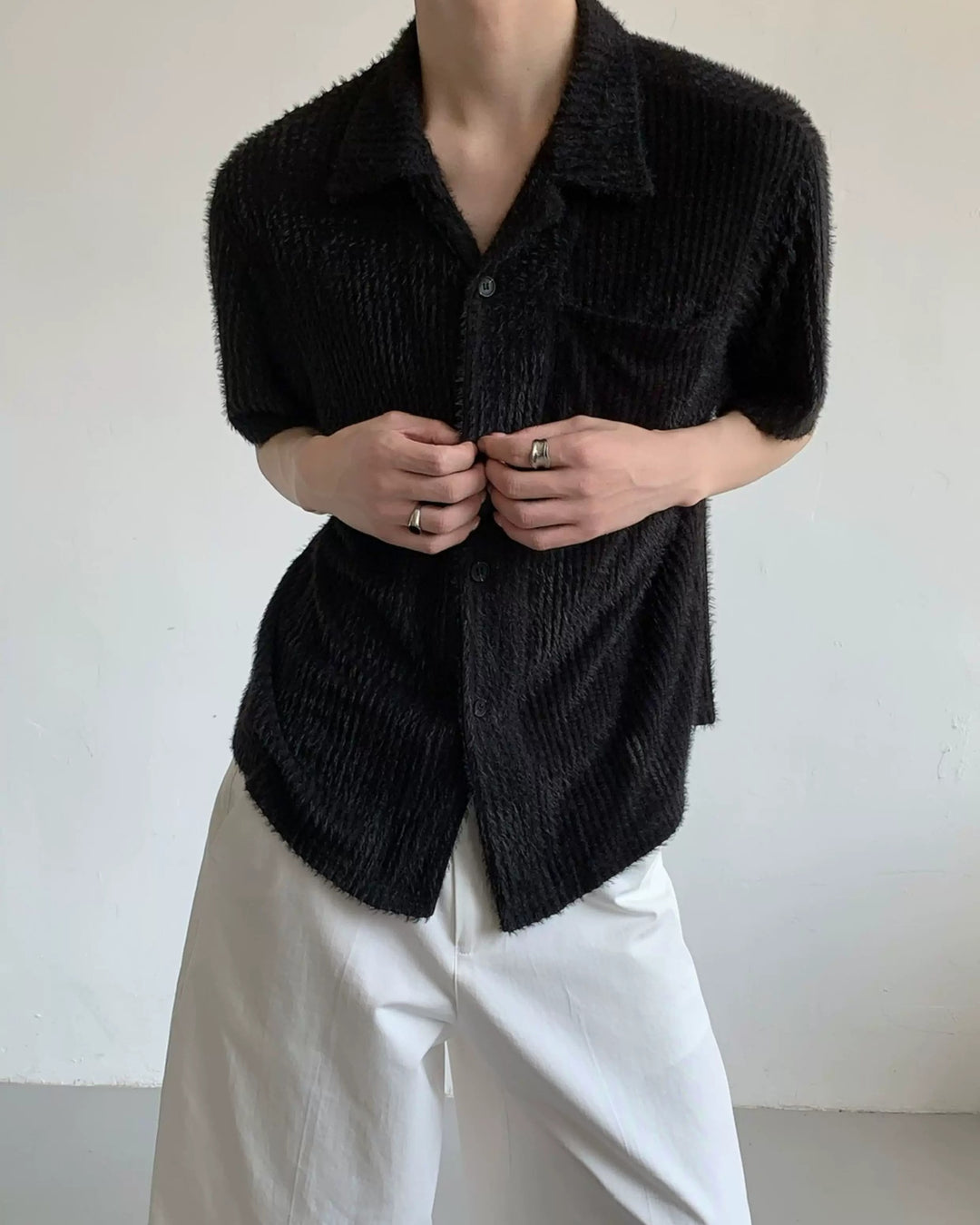 Lifestyle styling view of Crinkle Camp Collar Shirt