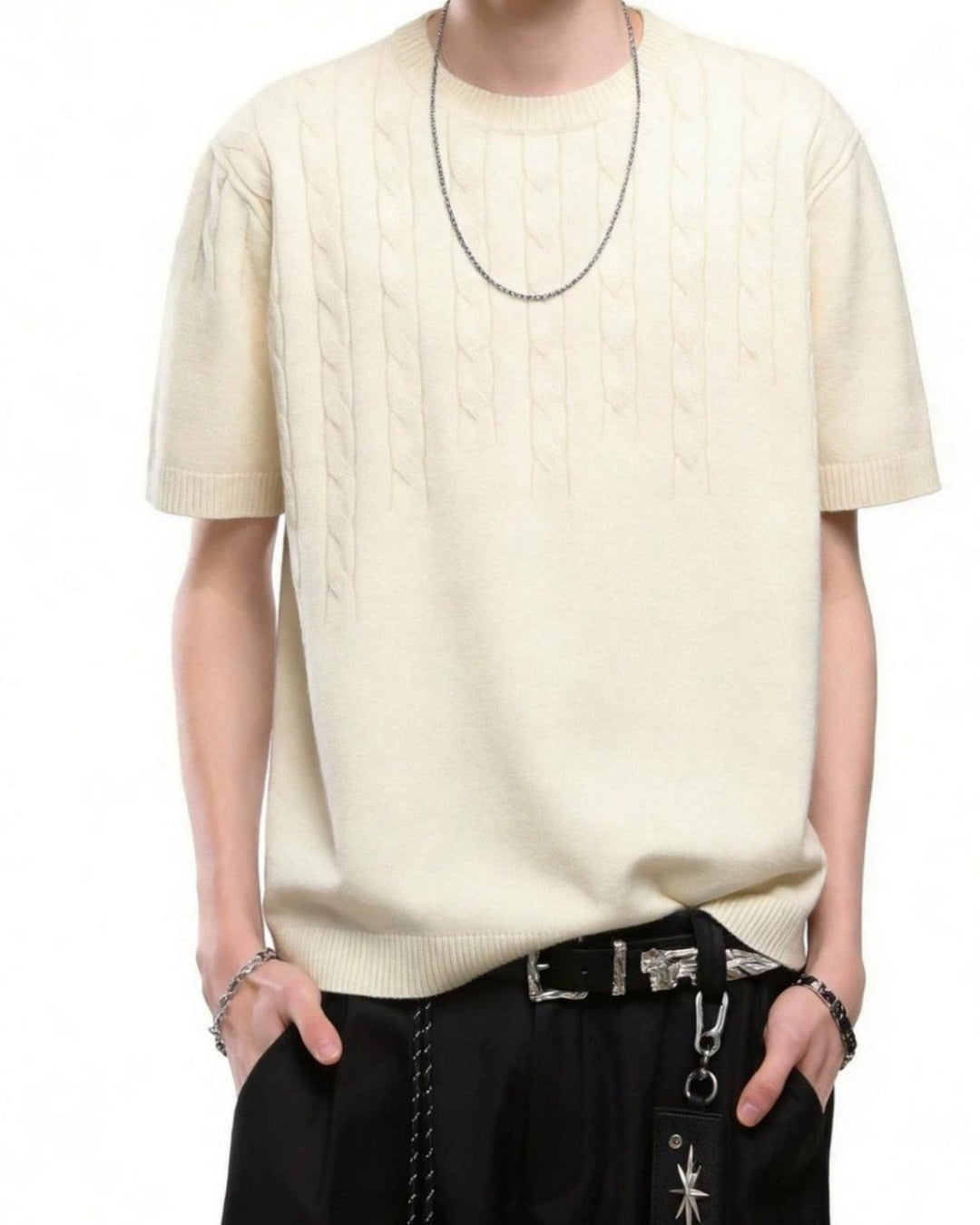 Close-up detail of Cable Knit Oversized T-Shirt