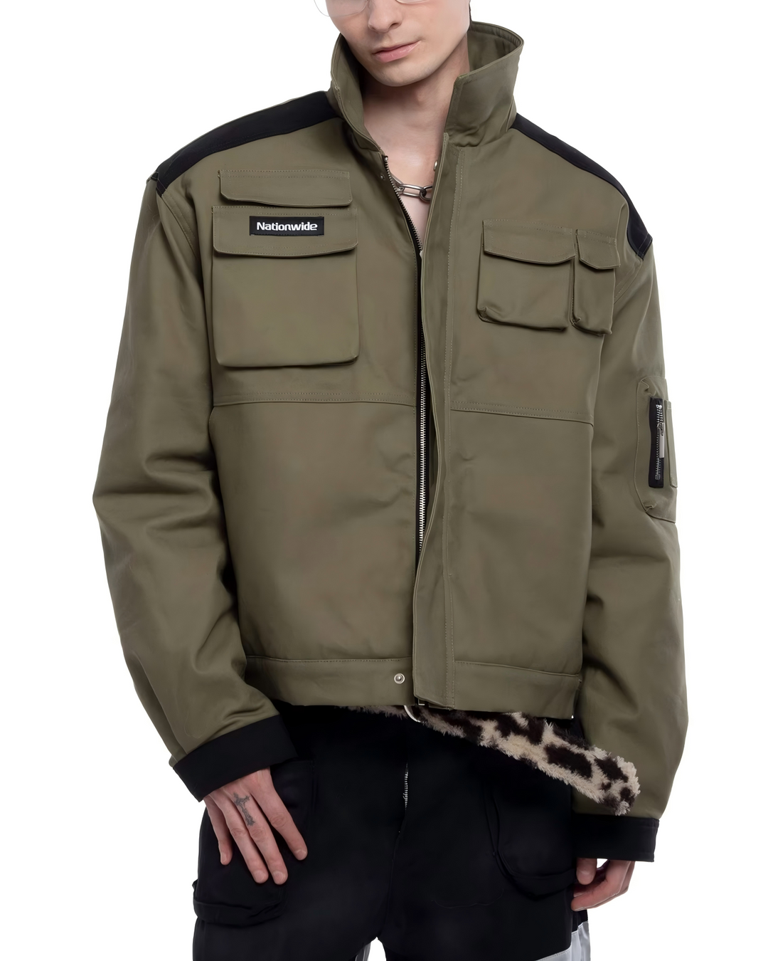 STEP BLOCK ST004 Multi-Pocket Utility Military Style Zip-Up Jacket