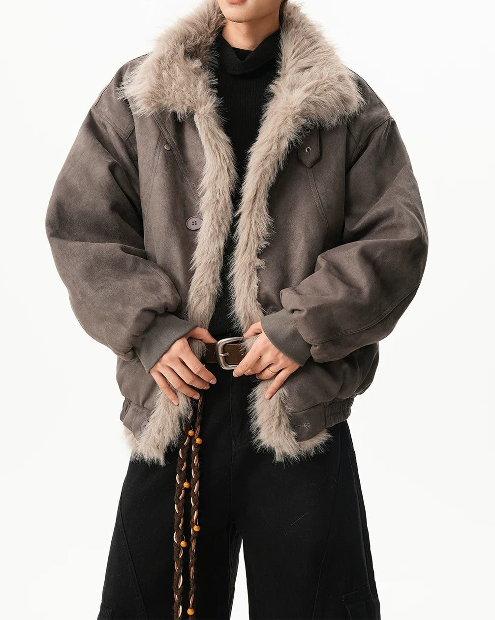 Additional product image of Reversible Shearling Lined Ribbed Collar Bomber Jacket