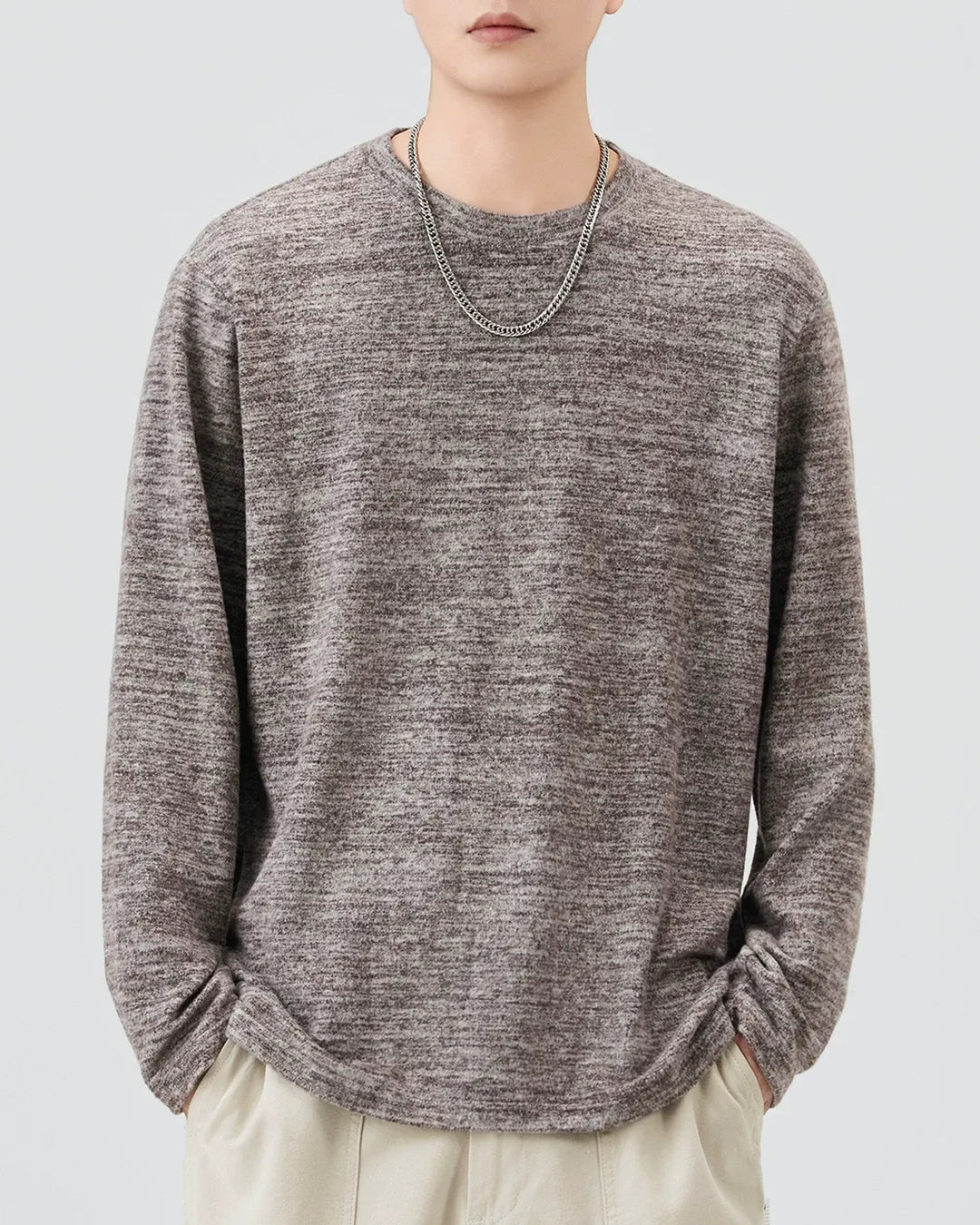 Back view of Washed Crew Neck Long Sleeve T-Shirt