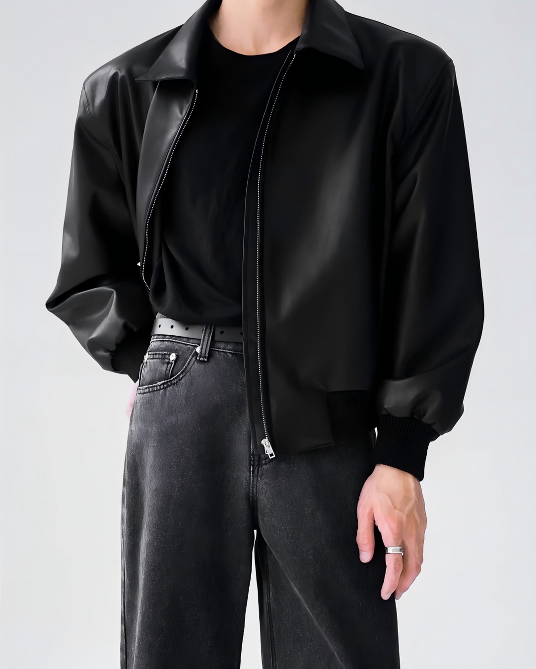 STEP BLOCK ST1007 Minimalist Leather Jacket