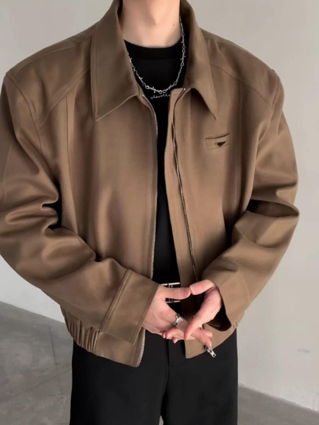 Additional product image of Minimalist Stand Collar Oversized Workwear Bomber Jacket