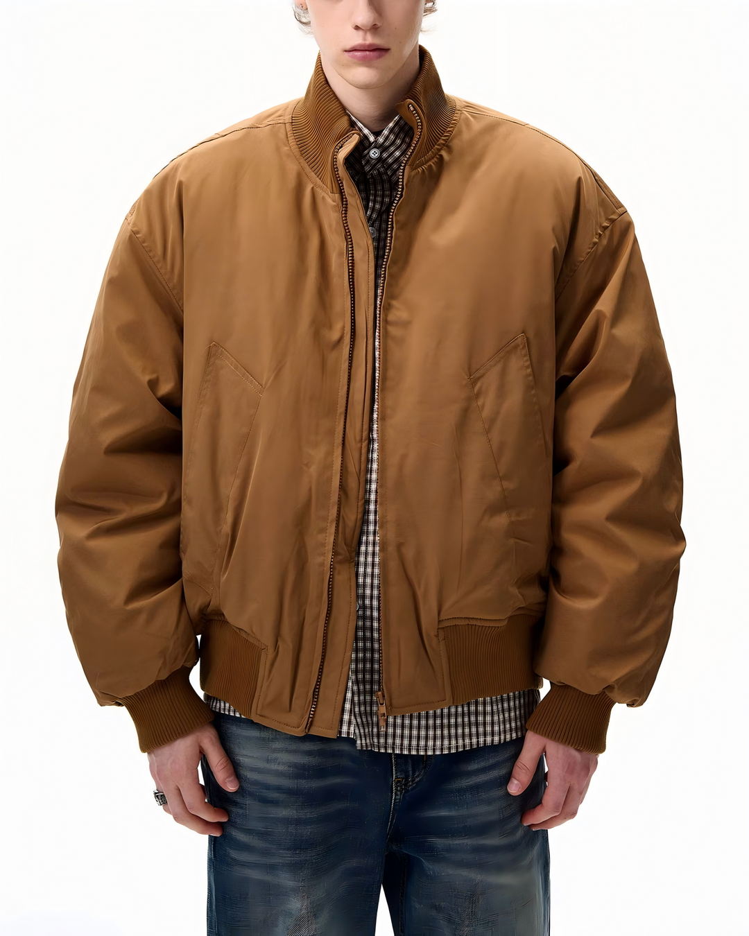 STEP BLOCK ST021 Oversized Stand Collar Padded Bomber Jacket