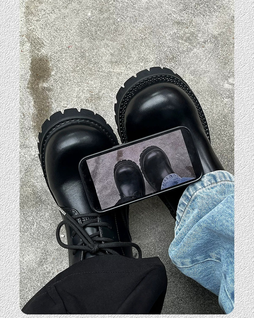 Additional product image of Black Leather Chunky Platform Slip-On Shoes